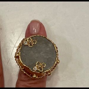 Adjustable gray druzy ring